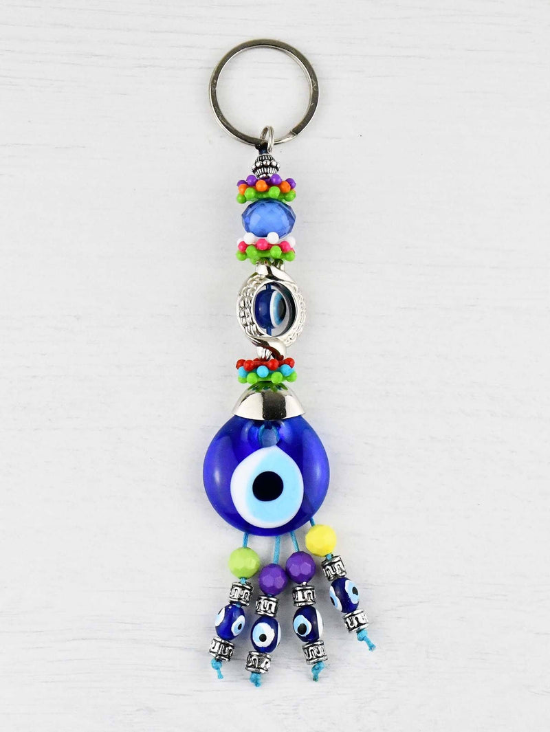 Evil Eye Keyring Crystal Bead Blue