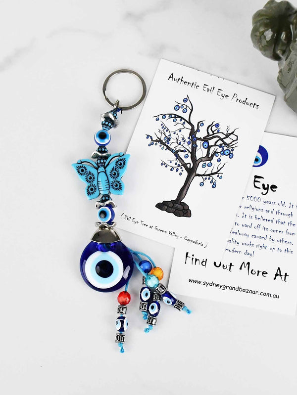 Evil Eye Keyring Double Eye Beads Turquoise Butterfly Design Evil Eye Sydney Grand Bazaar 