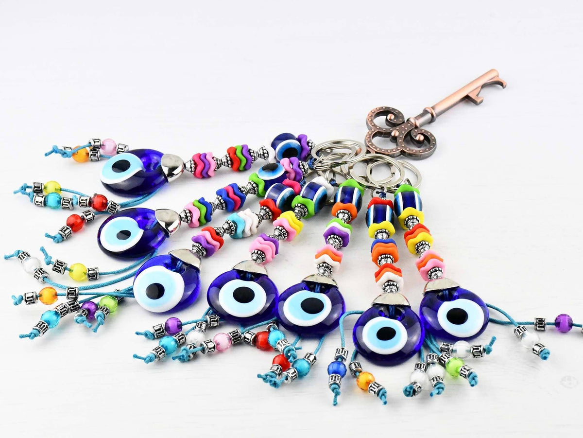 Evil Eye Keyring Colourful Blue Glass