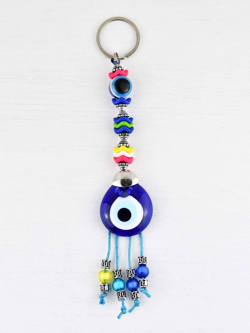 Evil Eye Keyring Colourful Blue Glass