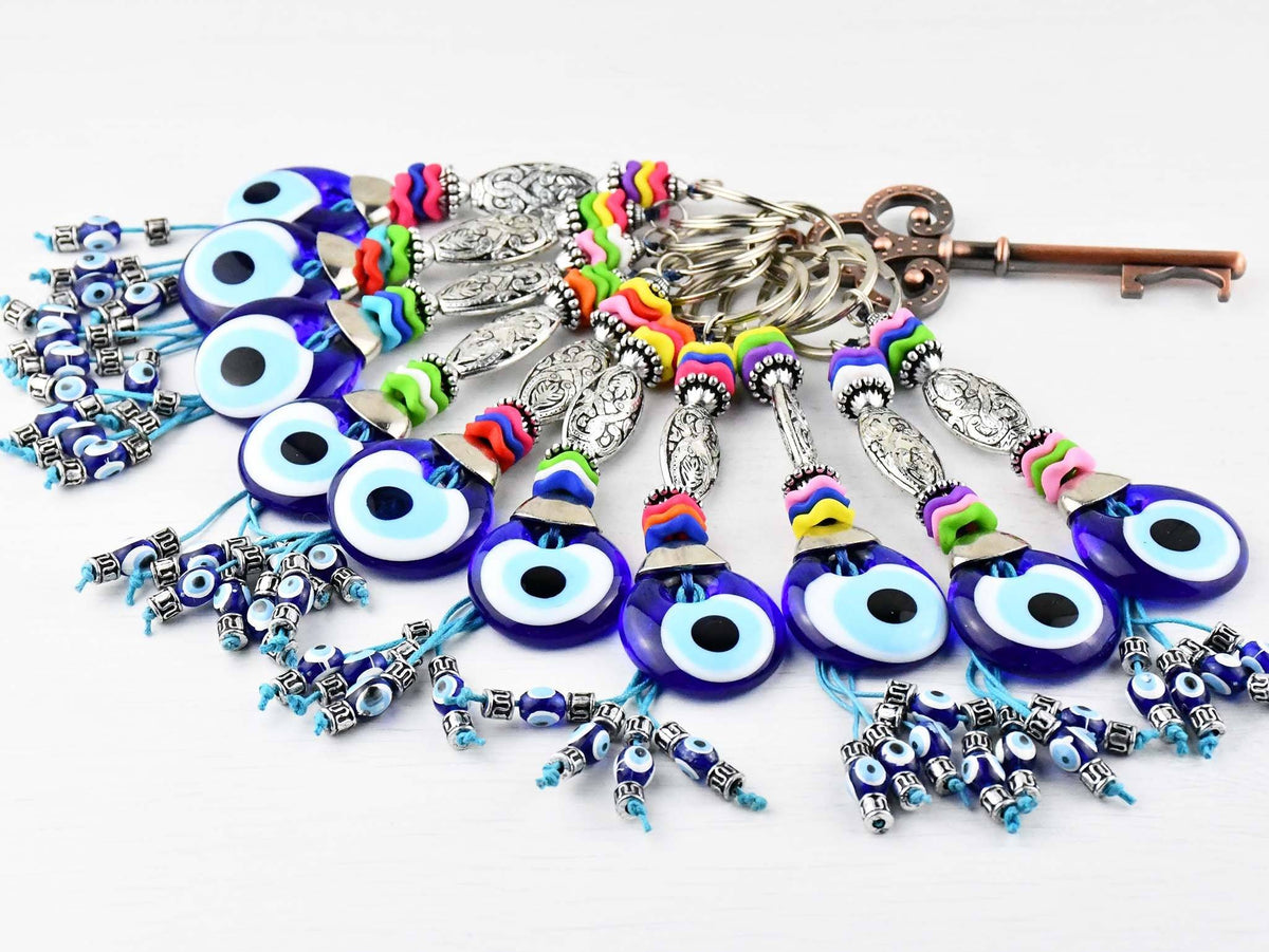  Evil Eye Keyring Colourful Blue Glass