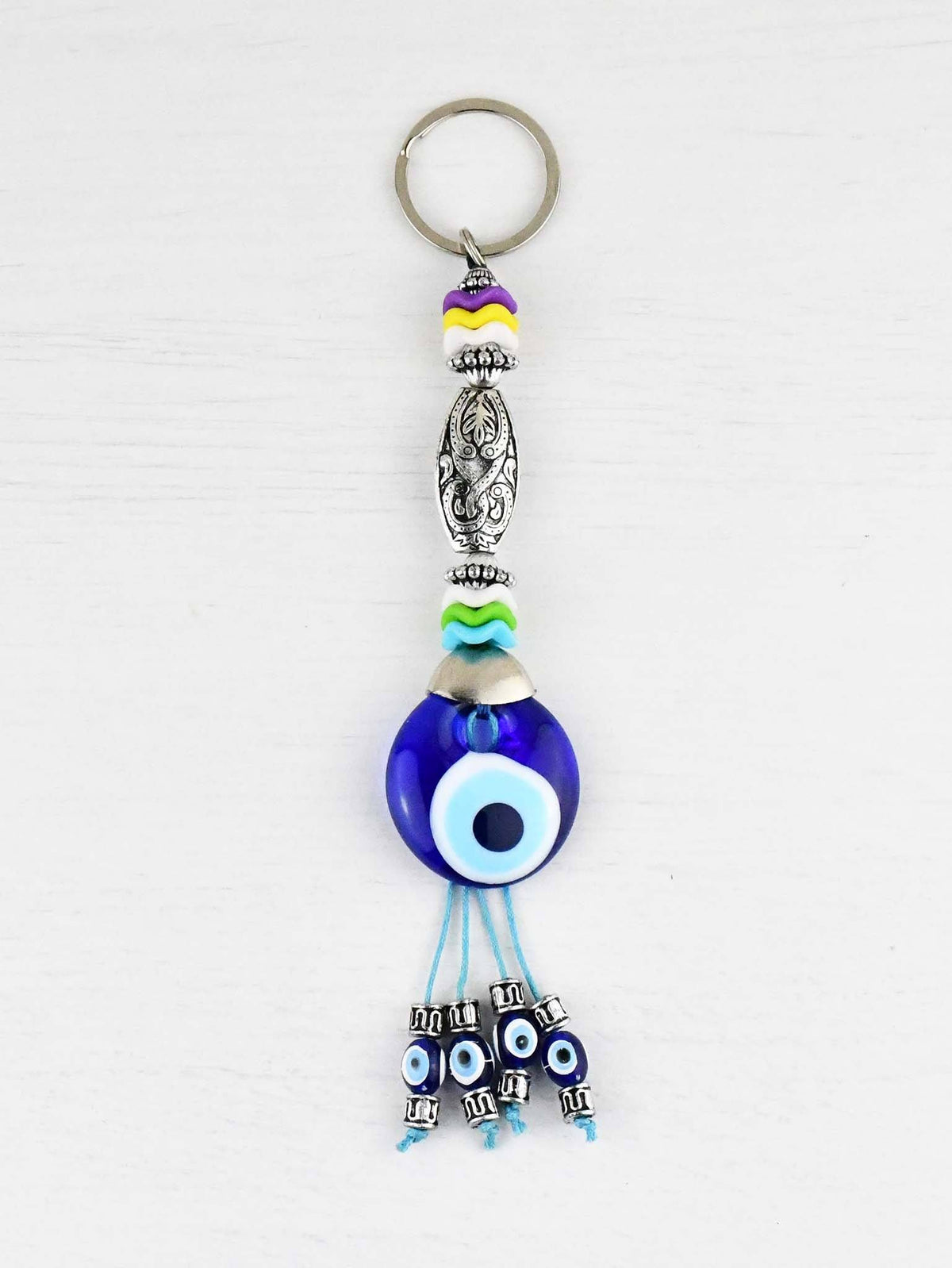  Evil Eye Keyring Colourful Blue Glass