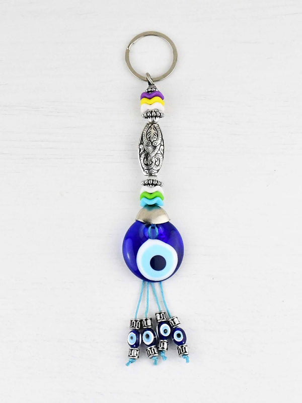  Evil Eye Keyring Colourful Blue Glass