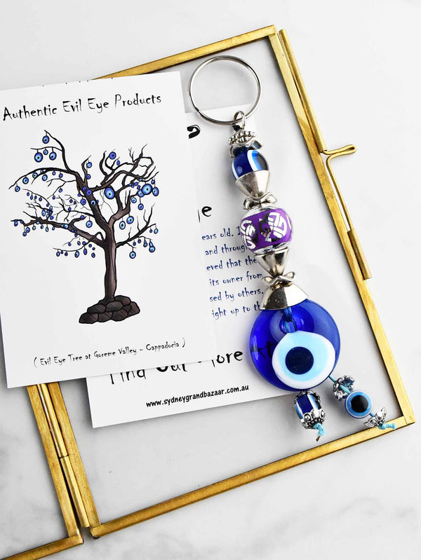 Evil Eye Keyring Eye Bead Large Purple Ball Evil Eye Sydney Grand Bazaar 