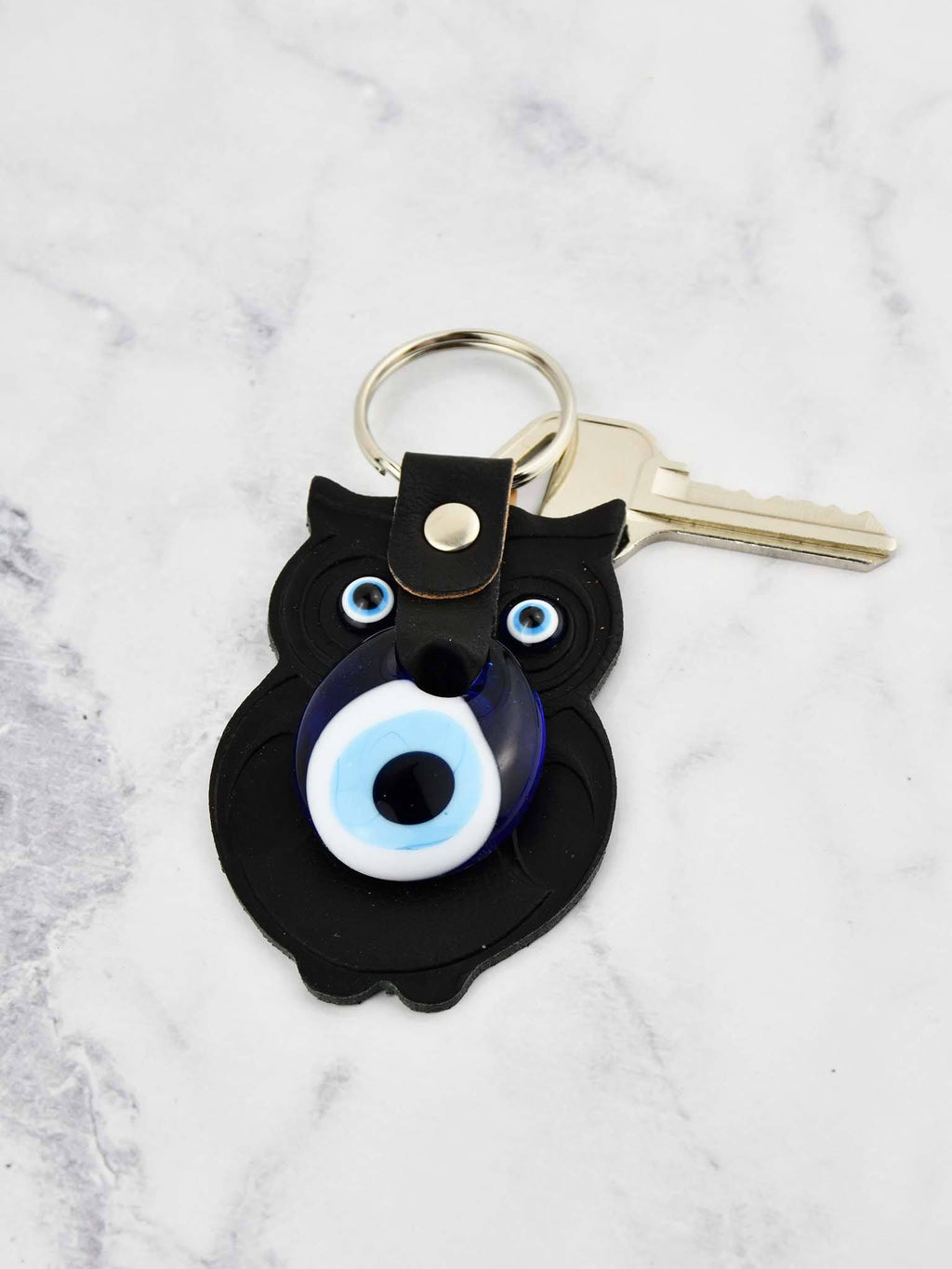 Evil Eye Keyring Faux Leather Owl Black Evil Eye Sydney Grand Bazaar 