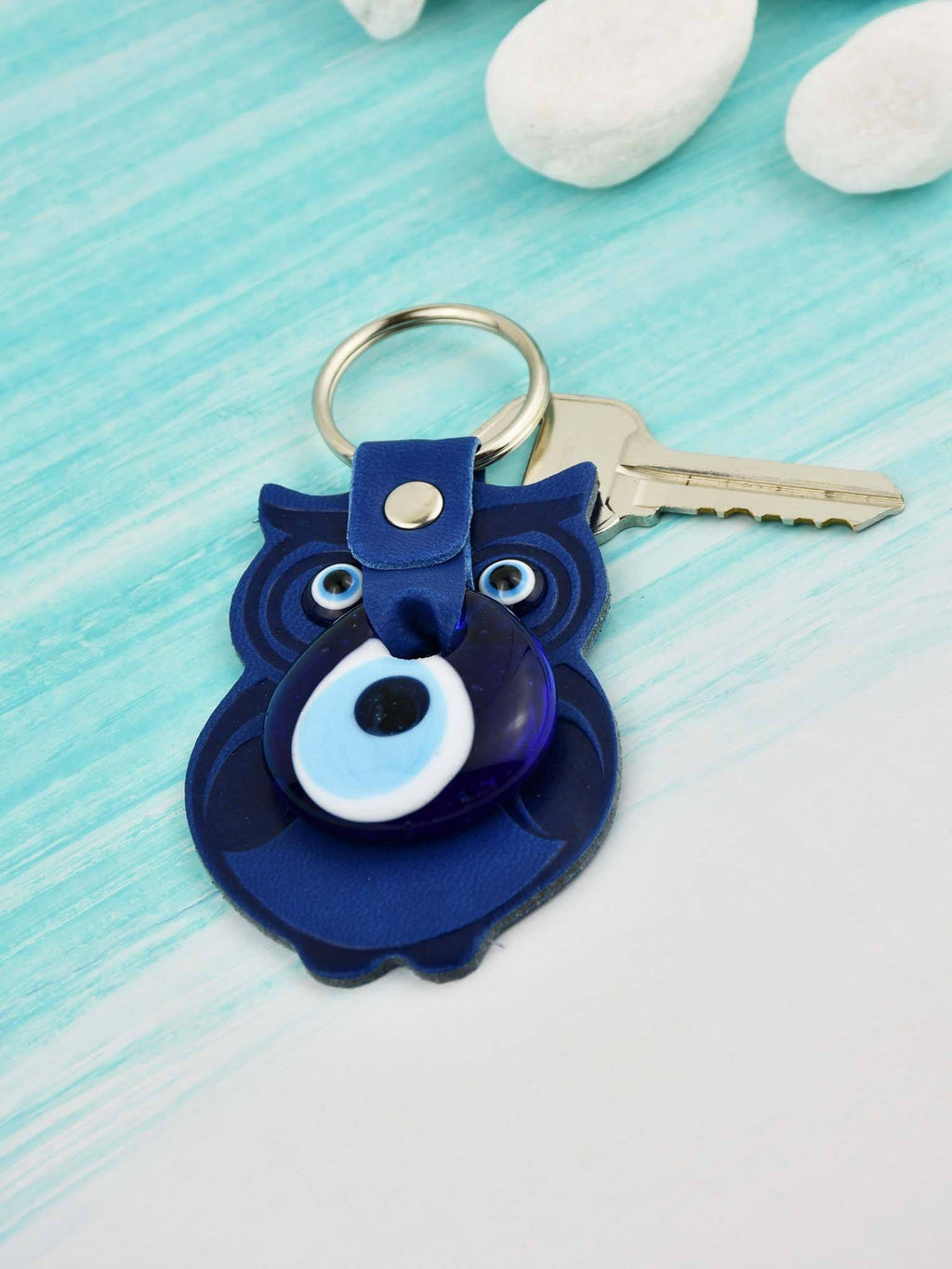 Evil Eye Keyring Faux Leather Owl Blue Evil Eye Sydney Grand Bazaar 