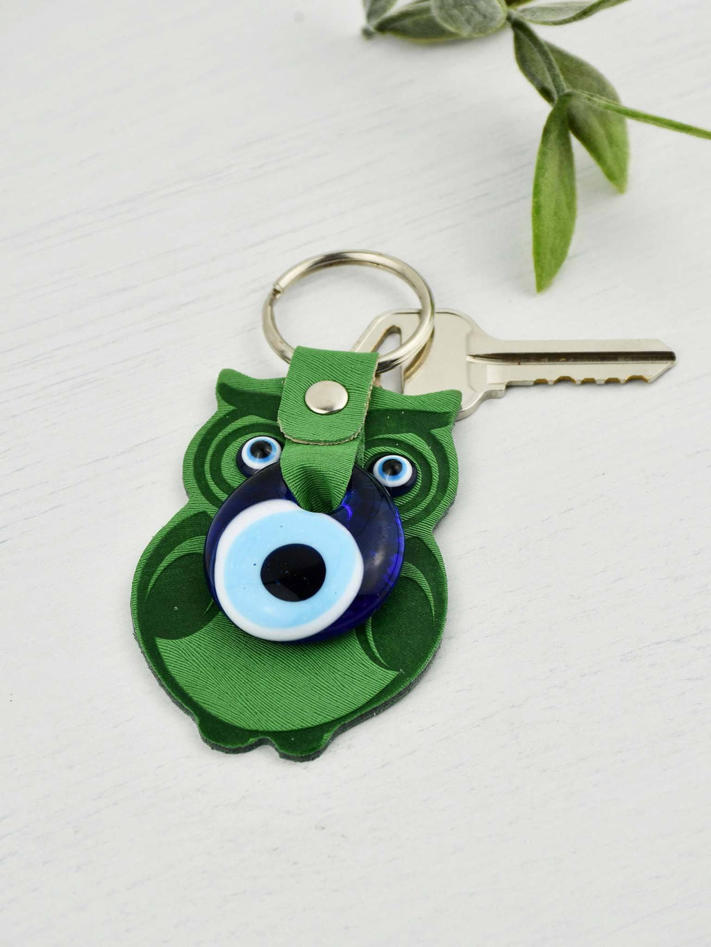 Evil Eye Keyring Faux Leather Owl Green Evil Eye Sydney Grand Bazaar 