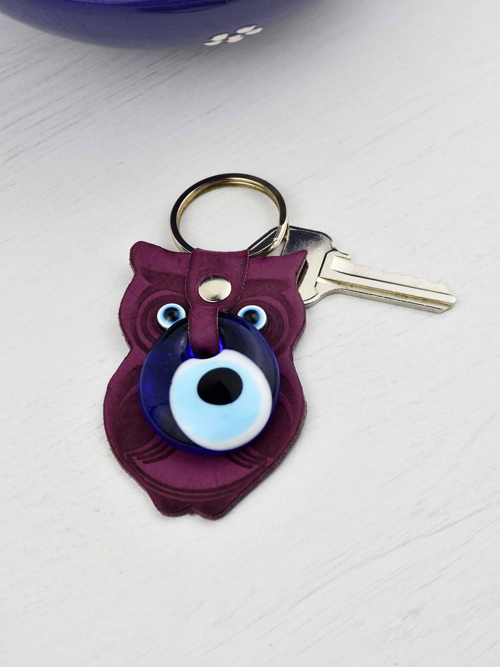 Evil Eye Keyring Faux Leather Owl Purple Evil Eye Sydney Grand Bazaar 