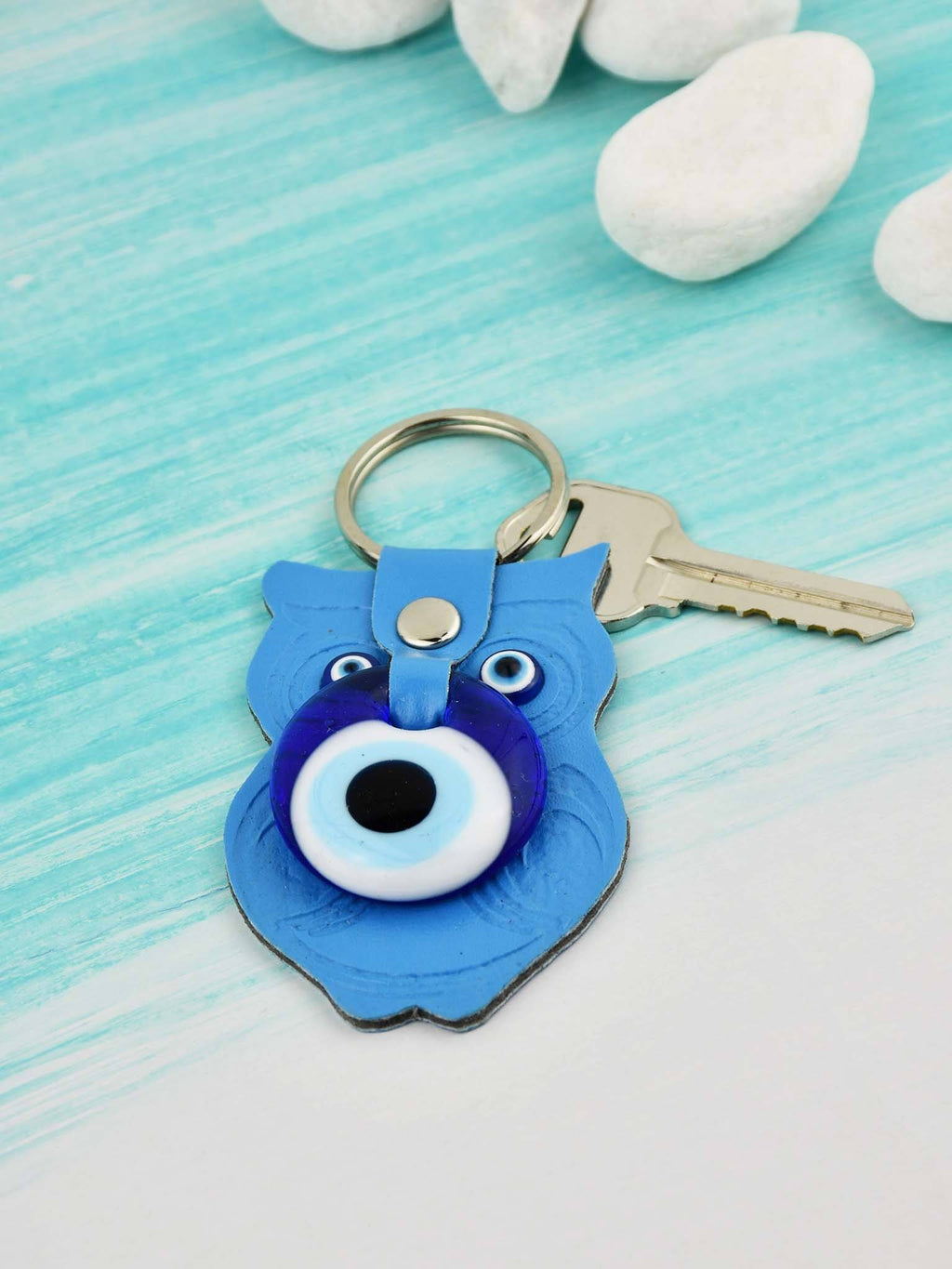 Evil Eye Keyring Faux Leather Owl Turquoise Evil Eye Sydney Grand Bazaar 