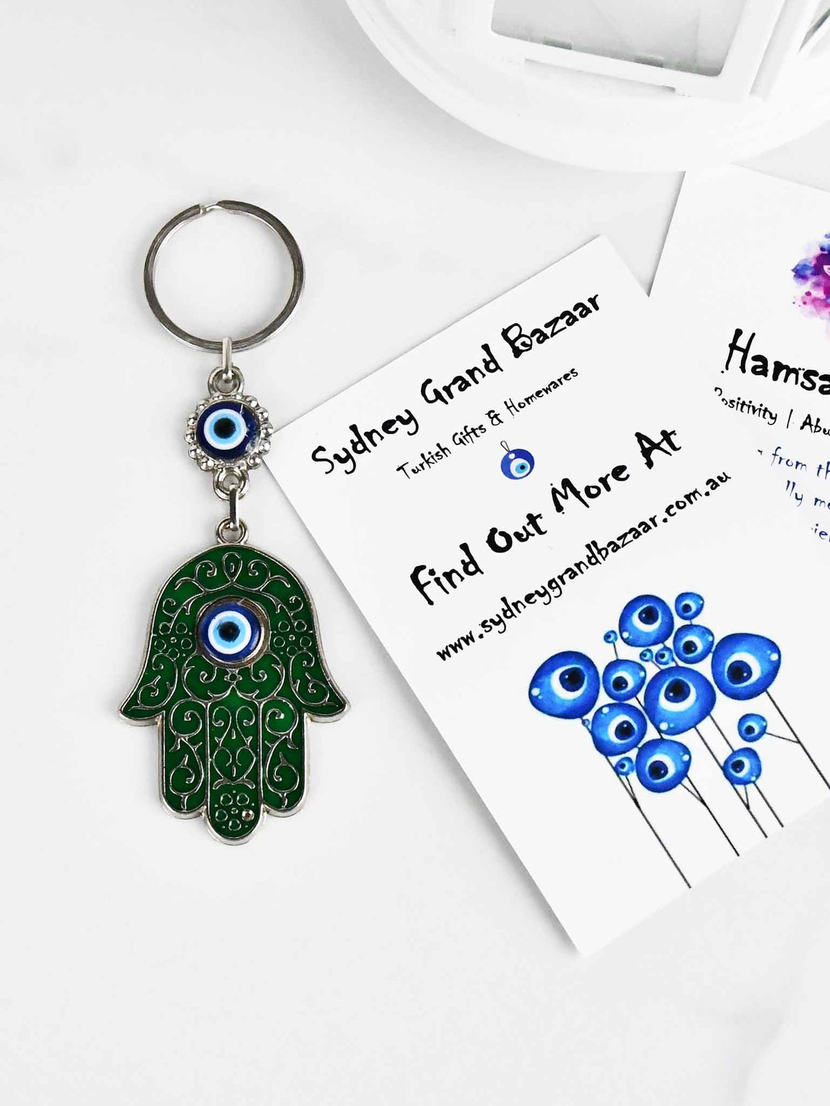 Evil Eye Keyring Hamsa Hand Green Evil Eye Sydney Grand Bazaar 