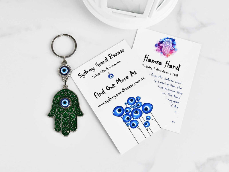 Evil Eye Keyring Hamsa Hand Green Evil Eye Sydney Grand Bazaar 