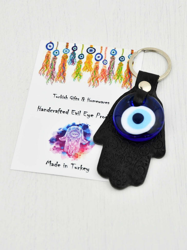 Evil Eye Keyring Leather Hamsa Hand Black Evil Eye Sydney Grand Bazaar 