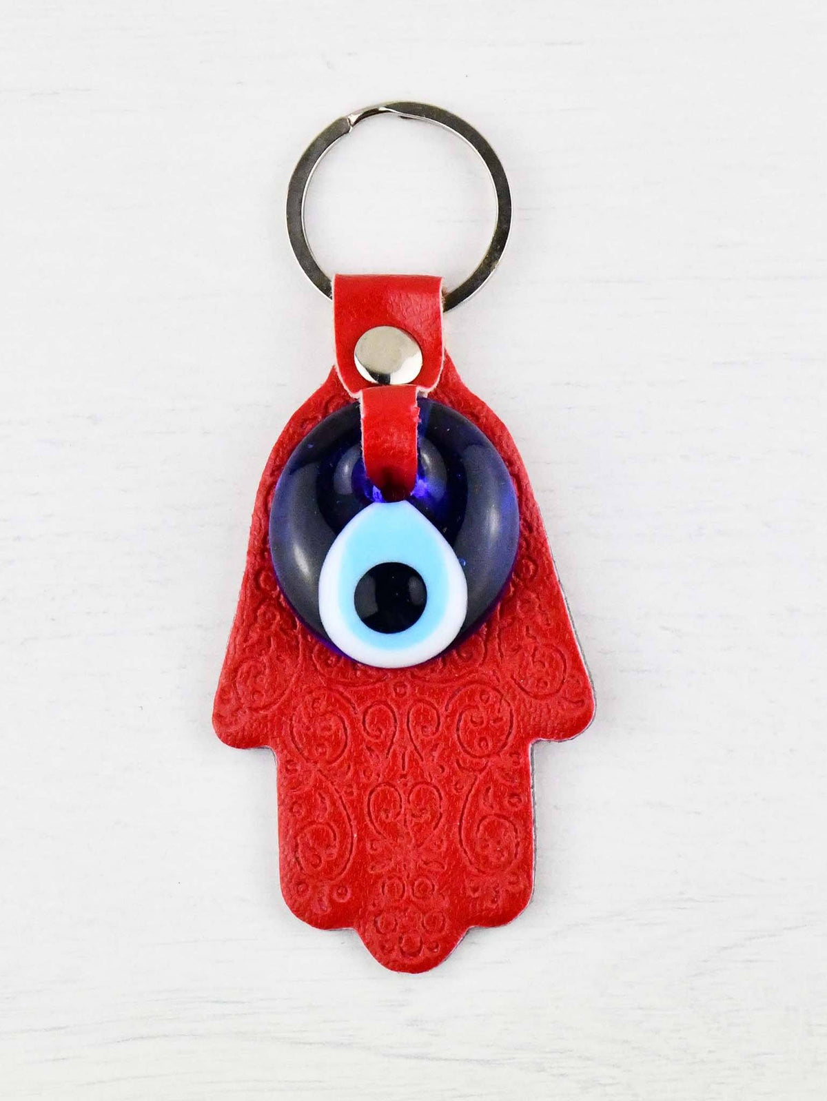 Evil Eye Keyring Leather Hamsa Red