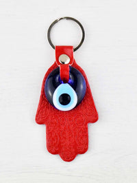 Evil Eye Keyring Leather Hamsa Red