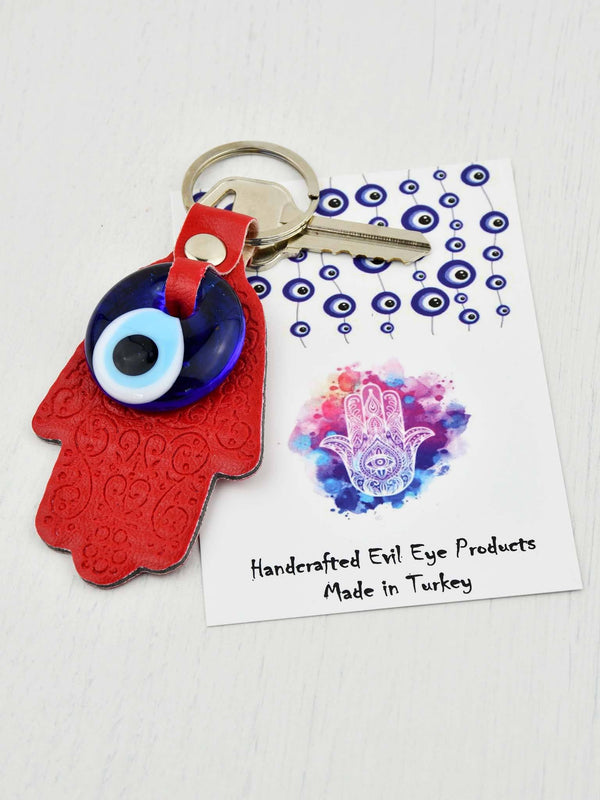 Evil Eye Keyring Leather Hamsa Hand Red Evil Eye Sydney Grand Bazaar 