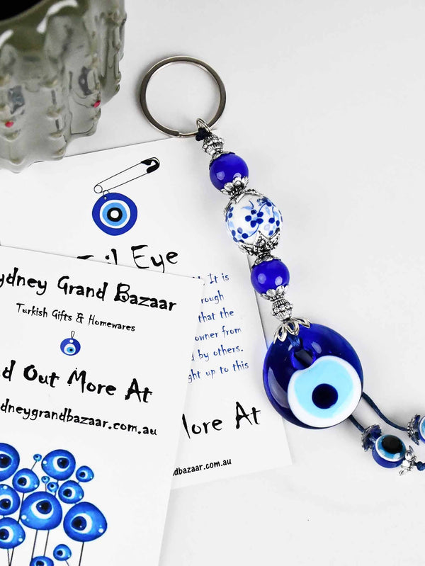 Evil Eye Keyring Small Ceramic Ball Blue Evil Eye Sydney Grand Bazaar 