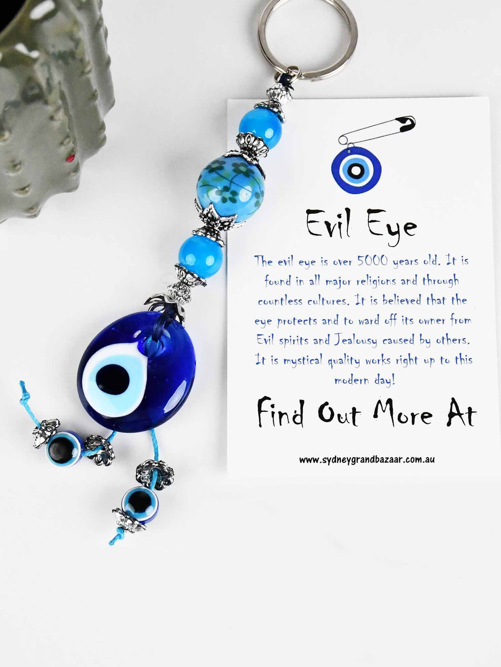 Evil Eye Keyring Small Ceramic Ball Light Blue Evil Eye Sydney Grand Bazaar 