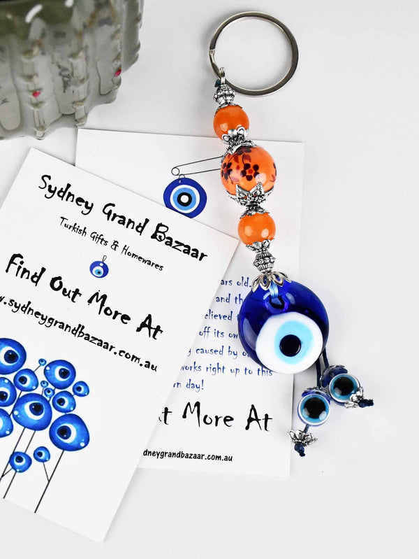 Evil Eye Keyring Small Ceramic Ball Orange Evil Eye Sydney Grand Bazaar 