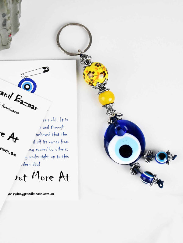 Evil Eye Keyring Small Ceramic Ball Yellow Evil Eye Sydney Grand Bazaar 