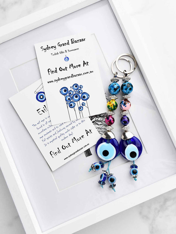 Evil Eye Keyring Triple Colourful Balls Blue Evil Eye Sydney Grand Bazaar 