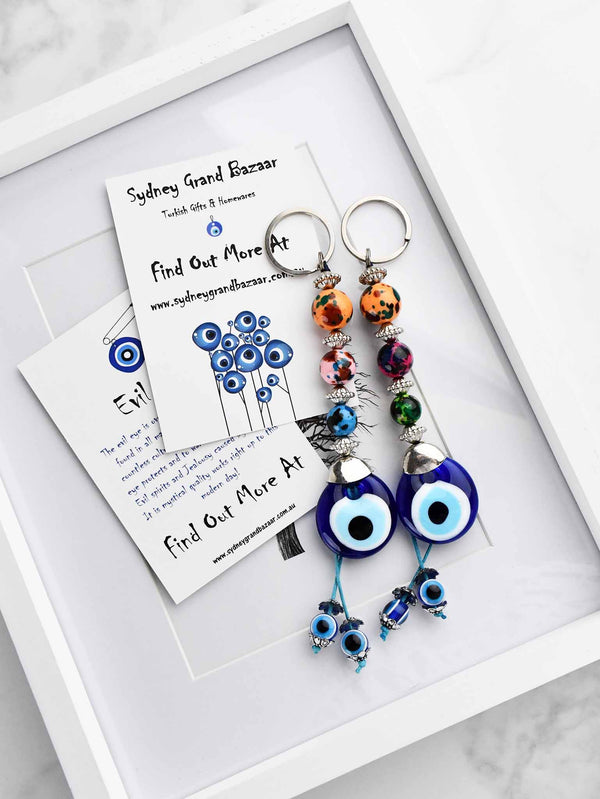 Evil Eye Keyring Triple Colourful Balls Orange Evil Eye Sydney Grand Bazaar 