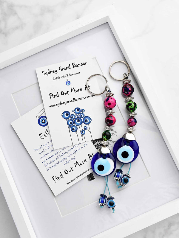 Evil Eye Keyring Triple Colourful Balls Pink Evil Eye Sydney Grand Bazaar 