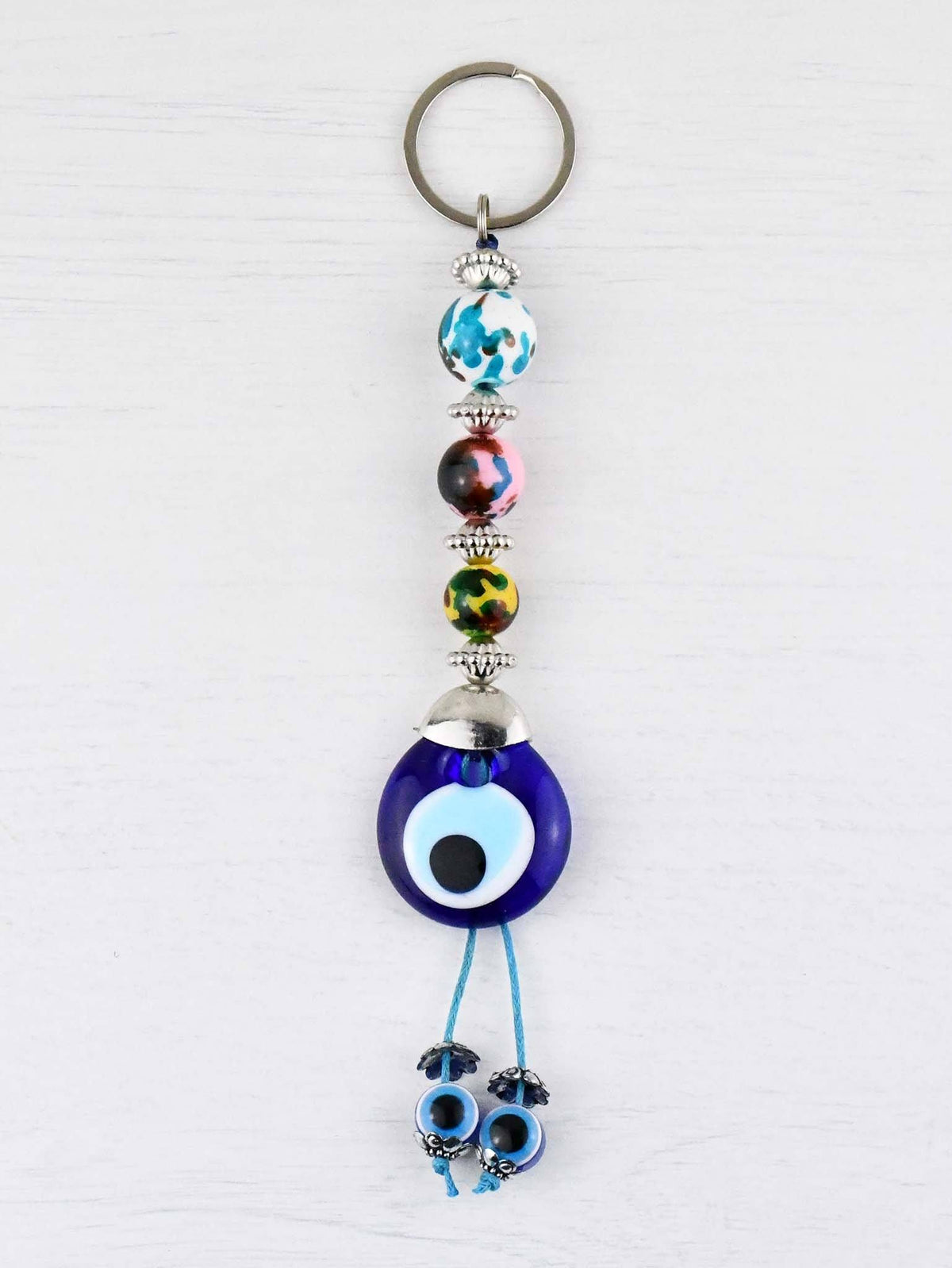 Evil Eye Keyring Colourful Balls White