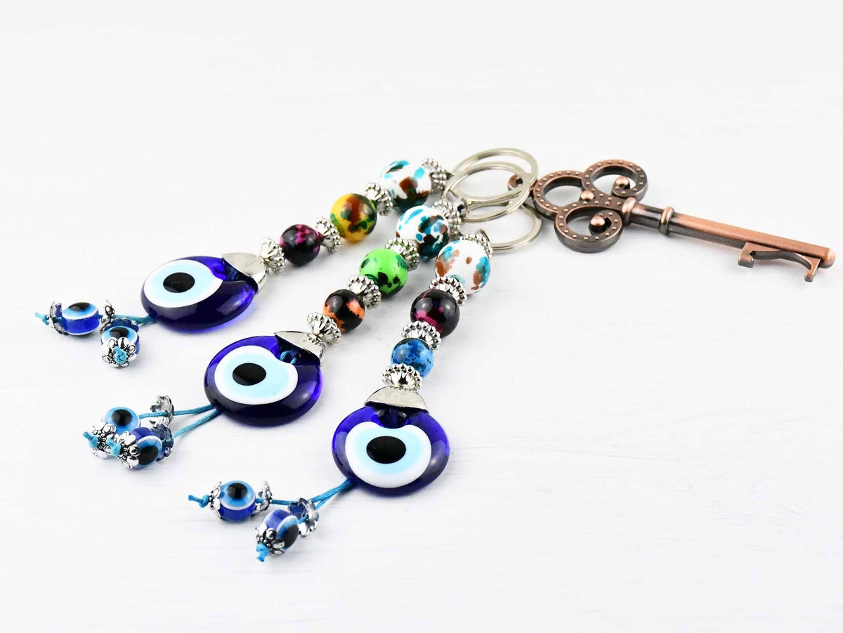 Evil Eye Keyring Colourful Balls White
