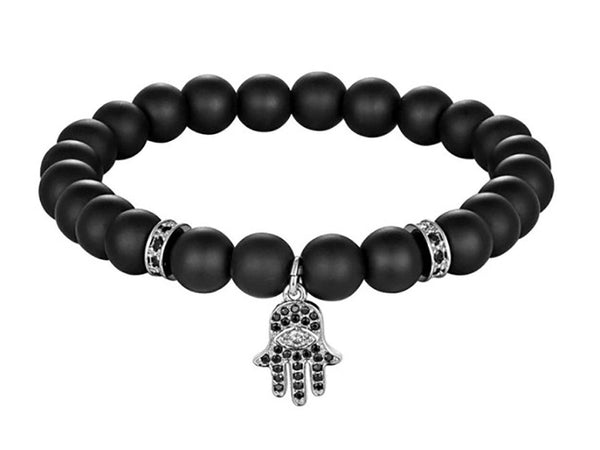Evil Eye Matt Black Bracelet Beads Silver Hamsa Hand Evil Eye Sydney Grand Bazaar 