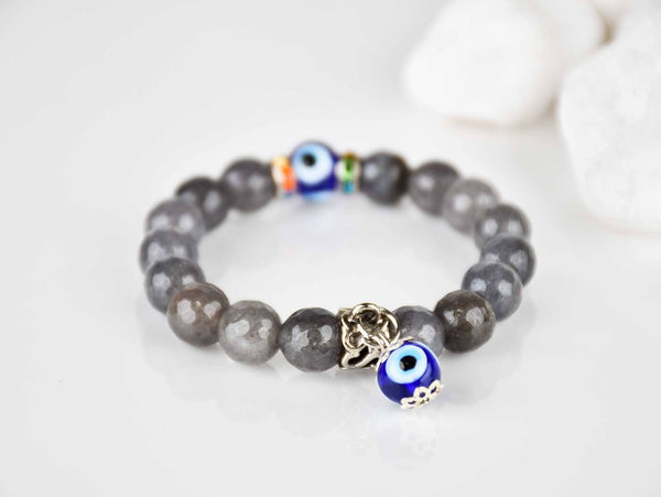 Evil Eye Natural Stone Beads Bracelet Grey Evil Eye Sydney Grand Bazaar 