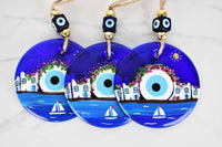 Evil Eye Santorini Themed Hand Painted Large Glass Wall Hanging Evil Eye Sydney Grand Bazaar 