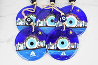 Evil Eye Santorini Themed Hand Painted Large Glass Wall Hanging Evil Eye Sydney Grand Bazaar 