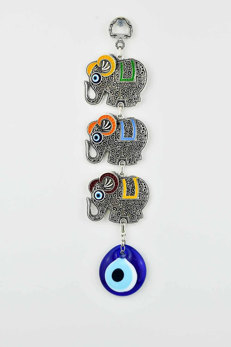 Evil Eye Wall Ornament Triple Elephant Multicoloured Evil Eye Sydney Grand Bazaar 1 