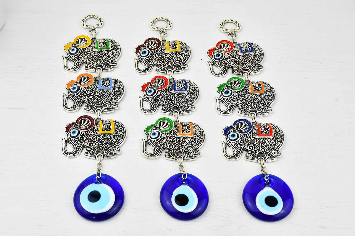 Evil Eye Wall Ornament Triple Elephant Multicoloured Evil Eye Sydney Grand Bazaar 