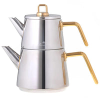 Jumbo Premium Doha Teapot Gold Handle Stainless Steel & Titanium Teapots Sydney Grand Bazaar 