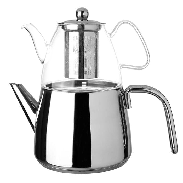 Karaca Amisos Glass Top Tea Kettle Set Stainless Steel & Titanium Teapots Karaca 