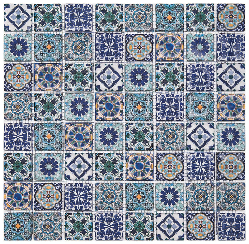 Retro Cloud Blue Mosaic Square Tile