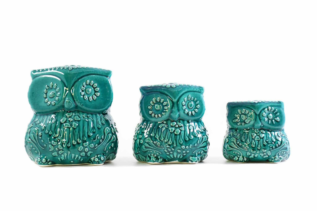 Owl Ornament Home Decor Turquoise Firuze Set of 3