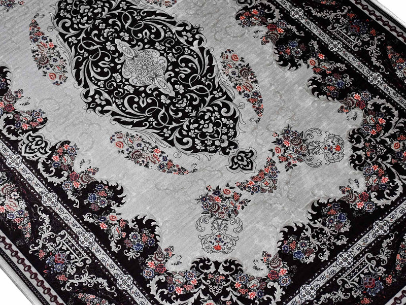 Prayer Rug Black Central Medallion Grey Textile Sydney Grand Bazaar 