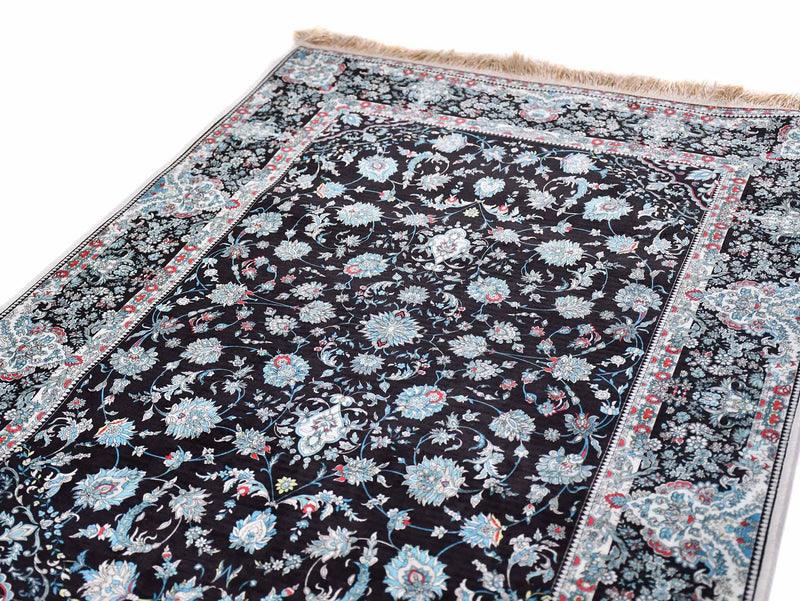 Prayer Rug Blue Flower Black Border Mat Textile Sydney Grand Bazaar 