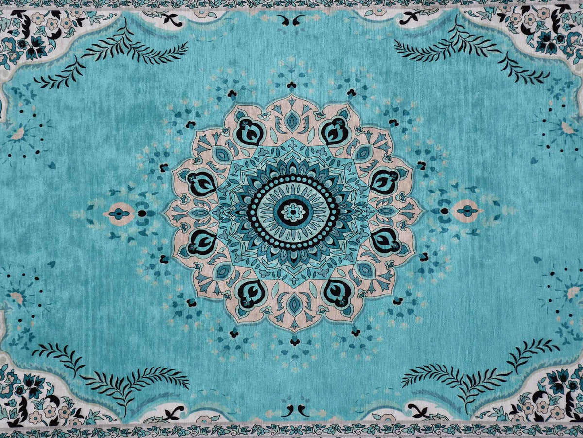 Prayer Rug Central Medallion Turquoise Beige Textile Sydney Grand Bazaar 