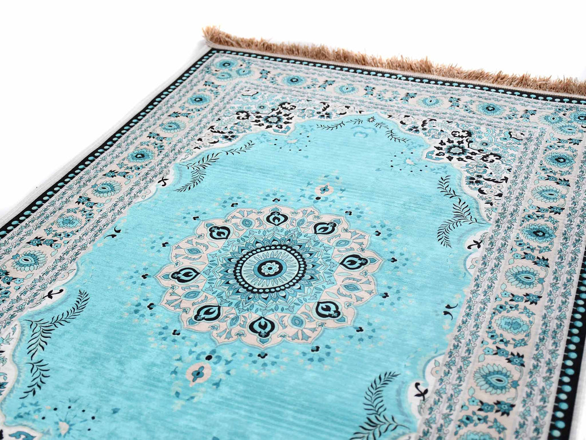 Prayer Rug Central Medallion Turquoise Beige Textile Sydney Grand Bazaar 