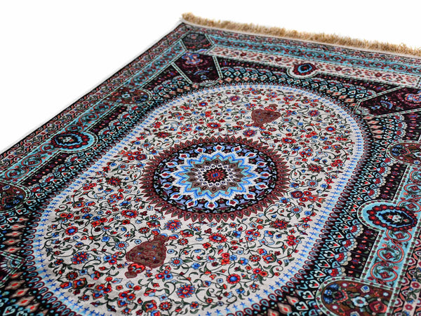 Prayer Rug Circle Medallion Turquoise Beige Textile Sydney Grand Bazaar 