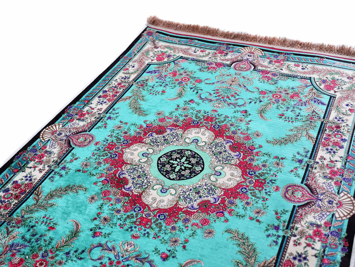 Prayer Rug Flower Central Medallion Turquoise Green Textile Sydney Grand Bazaar 