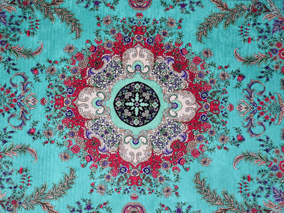 Prayer Rug Flower Central Medallion Turquoise Green Textile Sydney Grand Bazaar 