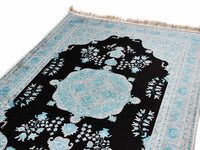 Prayer Rug Square Central Medallion Black Turquoise Textile Sydney Grand Bazaar 