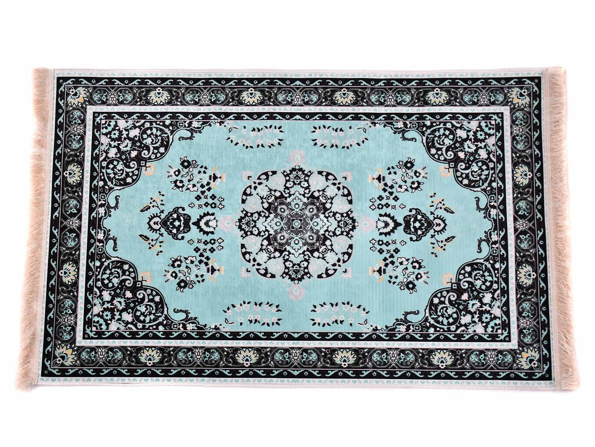 Prayer Rug Square Central Medallion Turquoise Black Textile Sydney Grand Bazaar 