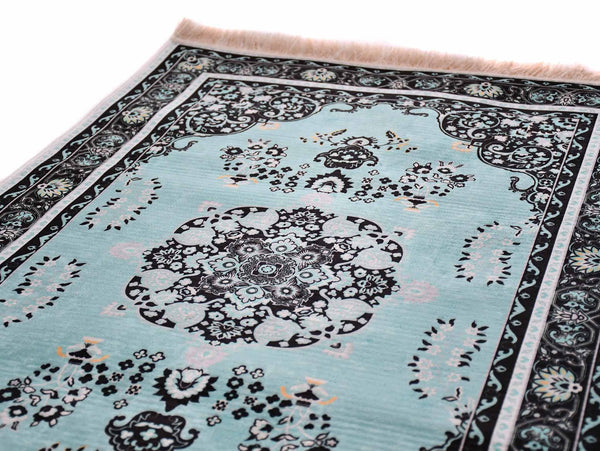 Prayer Rug Square Central Medallion Turquoise Black Textile Sydney Grand Bazaar 