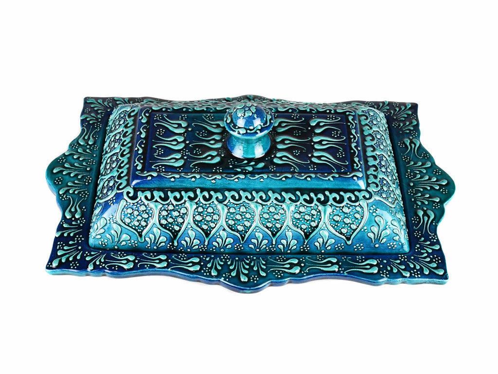 Rectangle Turkish Ceramic Serving Tray With Lid Firuze Collection Ceramic Sydney Grand Bazaar 