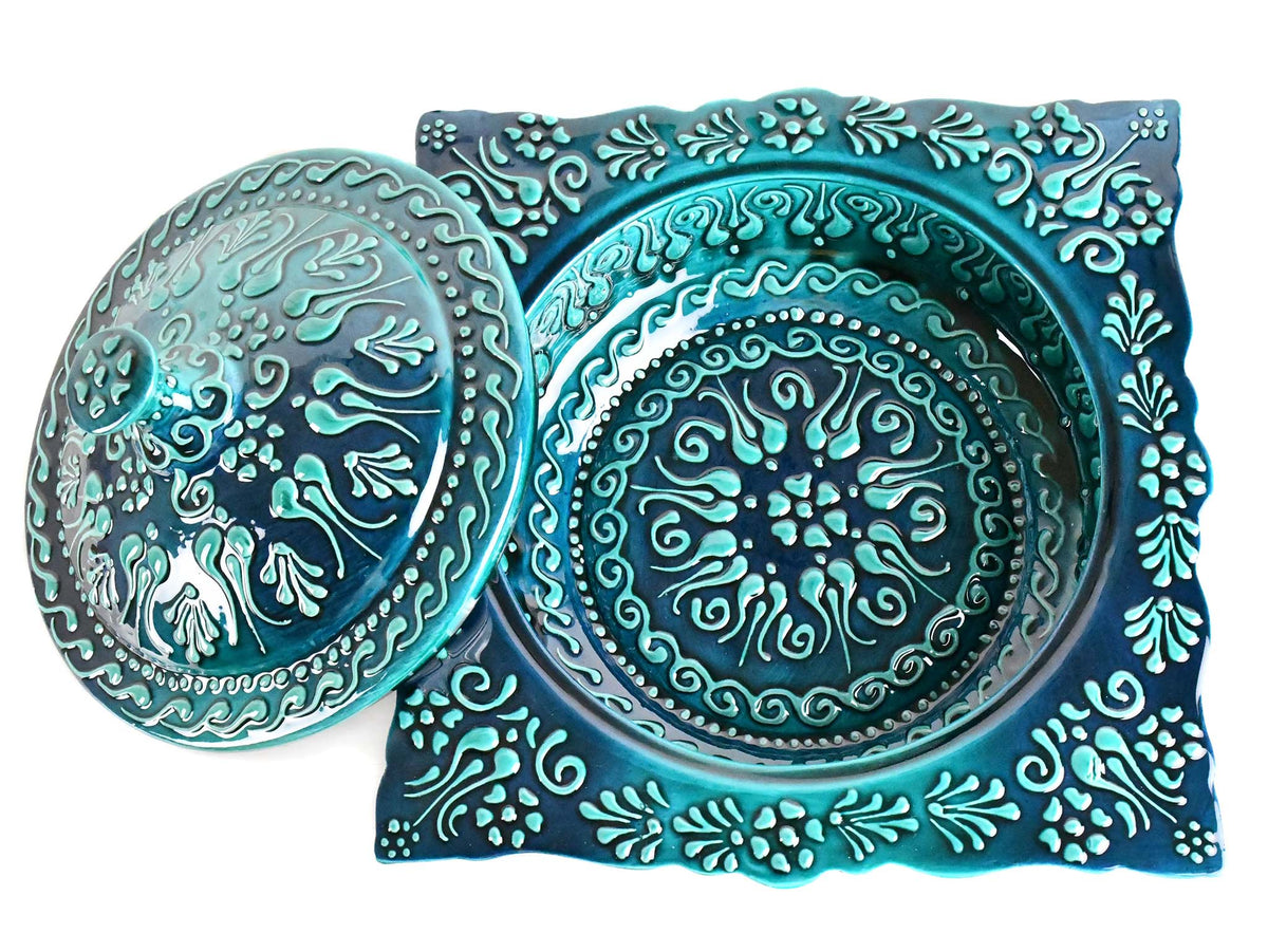 Square Turkish Ceramic Serving Tray With Lid Firuze Collection Ceramic Sydney Grand Bazaar 